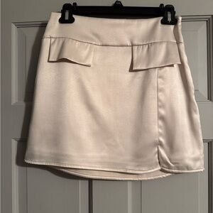 Le Lis Cream Mini Skirt with Front Flap Detail